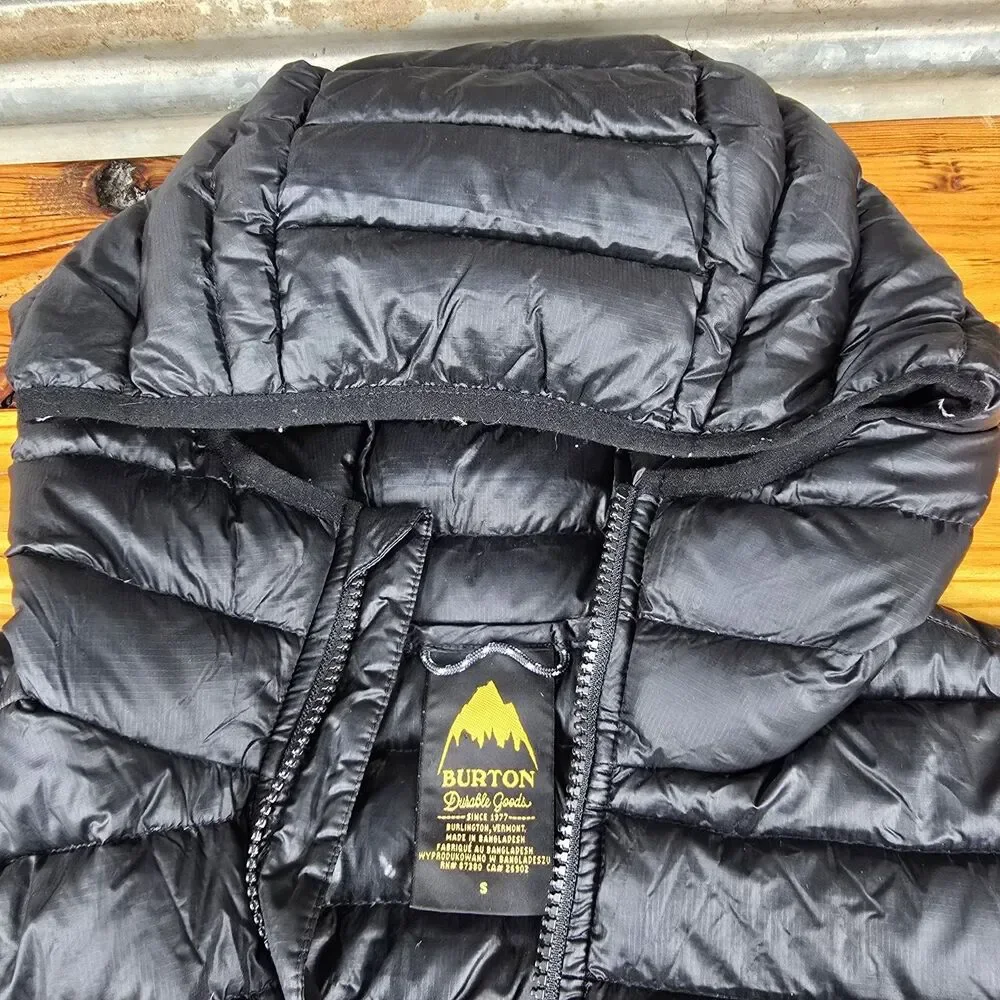 Burton Women's Evergreen Long Down Puffer Jacket Size S Black Full Zip Hooded
